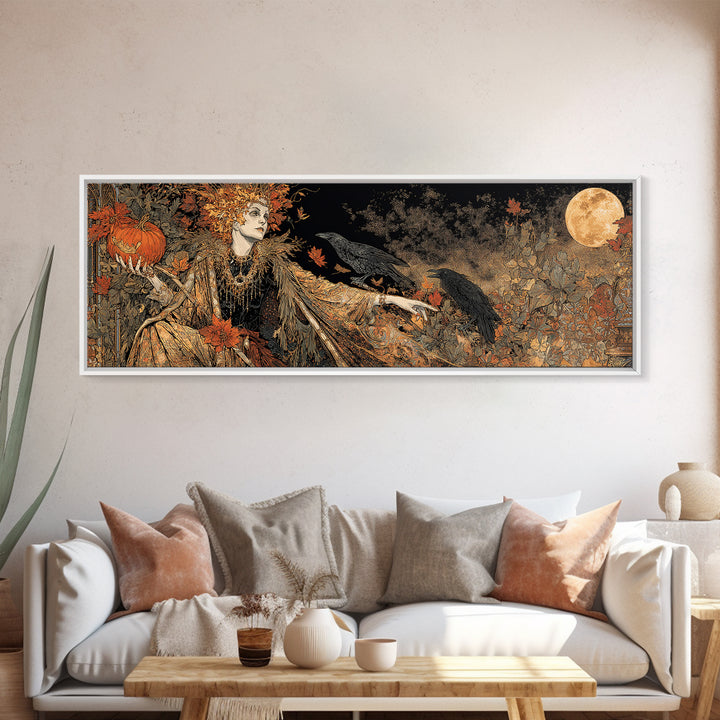 The Personification Of October, Stained Glass Gothic Art, Extra Wide Wall Art, Dark Fantasy Wall Art, Framed Canvas Print