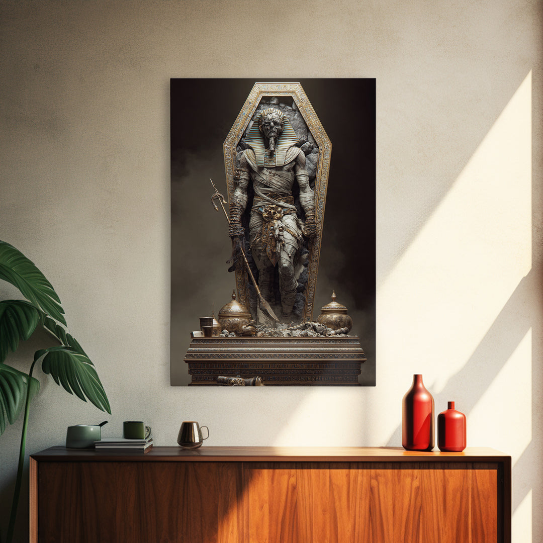 The Pharaoh Of Dustbound Silence, Gothic Engraving Art, Vertical Wall Art, Gothic Horror Wall Art, Canvas Print, Halloween Wall Art