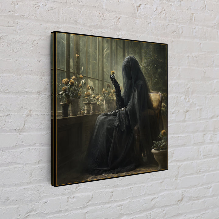 The Invisible Mourner Of Glass House, Gothic Engraving Art, Square Wall Art, Macabre Wall Art, Canvas Print, Halloween Wall Art