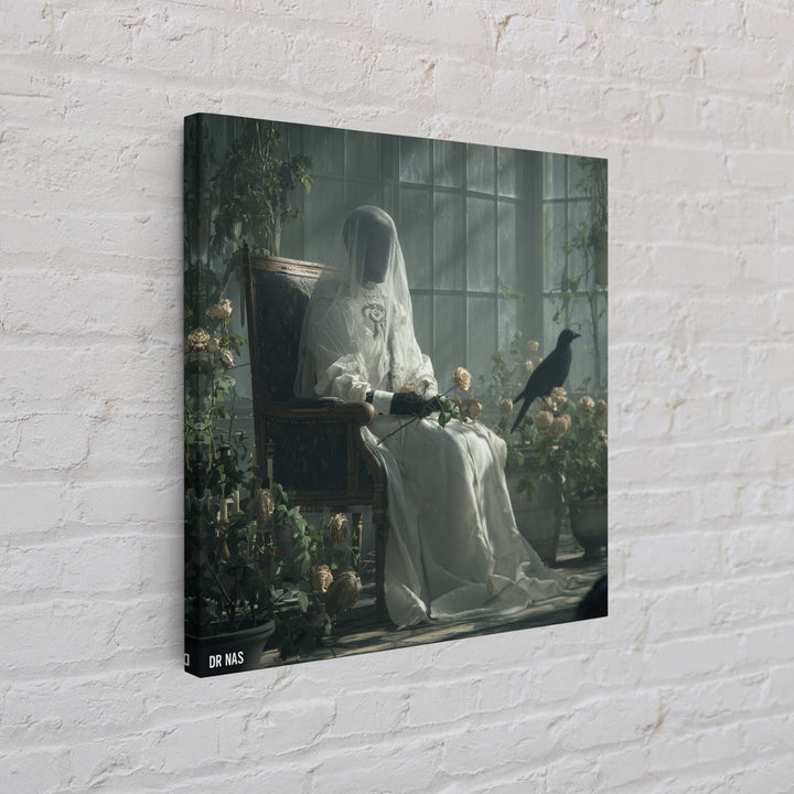 The Invisible Mourner Of Glass House, Victorian Macabre Art, Square Wall Art, Gothic Horror Wall Art, Framed Canvas Print
