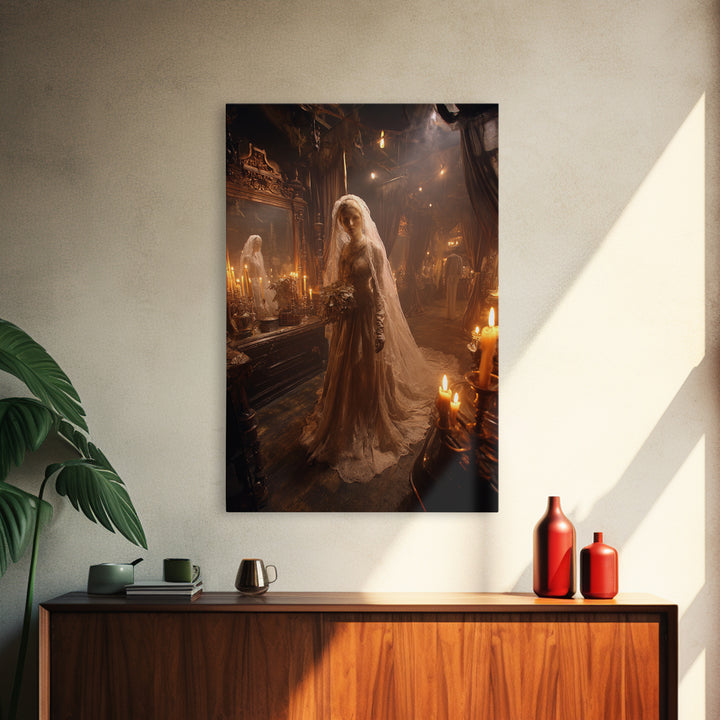 The Wax Bride Of Mourning Hall, Gothic Engraving Art, Vertical Wall Art, Dark Halloween Decor, Canvas Print, Halloween Wall Art