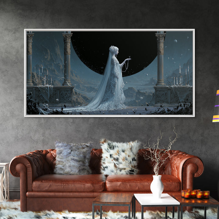 The Bride Of The Abyssal Moon, Apocalyptic Romantic Art, Wide Panoramic Art, Cosmic Horror Art, Canvas Print, Halloween Wall Art