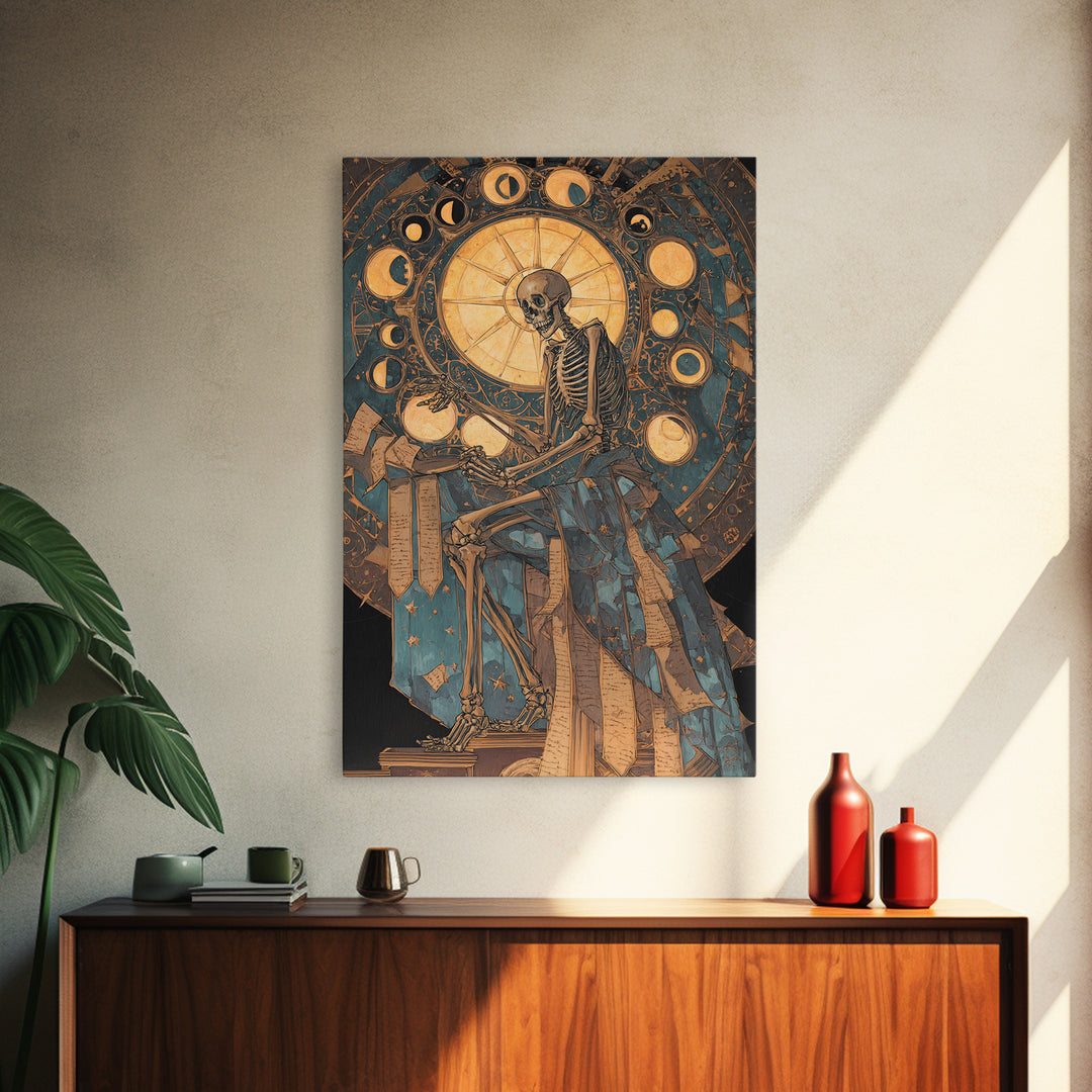 The Astronomer Of The Hollow Sky, Stained Glass Gothic Art, Vertical Wall Art, Dark Halloween Decor, Framed Canvas Print