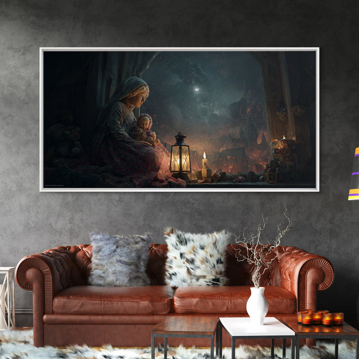 The Child Who Caught A Moon-Spawn, Apocalyptic Romantic Art, Wide Panoramic Art, Macabre Wall Art, Canvas Print, Halloween Wall Art