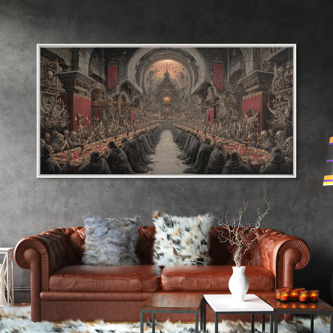 The Feast Of The Pale Cult, Grotesque Carnival Art, Wide Panoramic Art, Macabre Wall Art, Canvas Print, Halloween Wall Art
