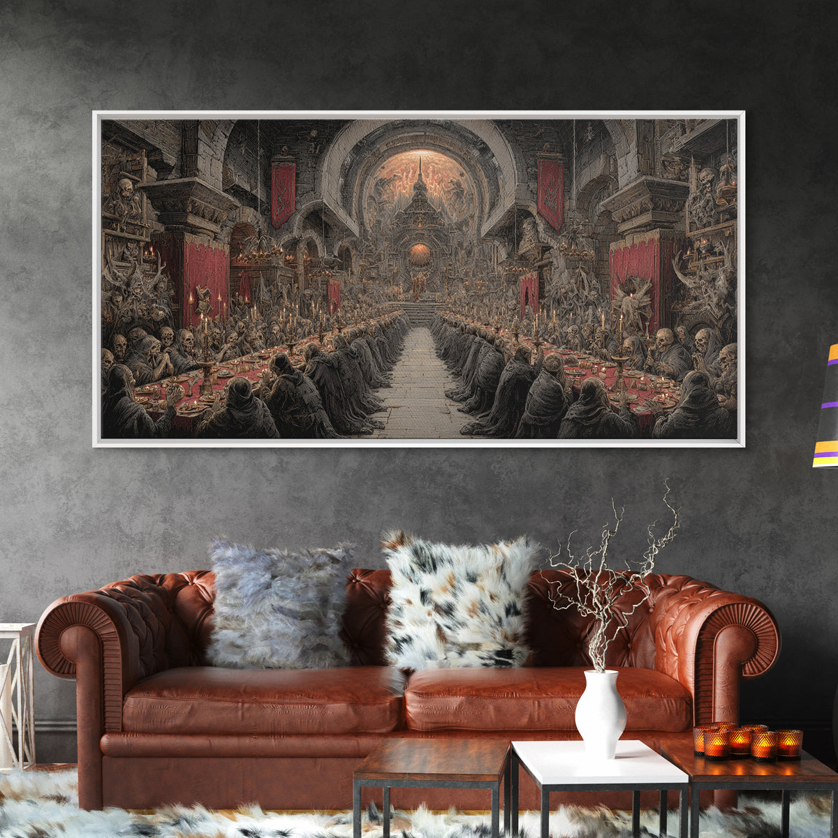 The Feast Of The Pale Cult, Grotesque Carnival Art, Wide Panoramic Art, Macabre Wall Art, Canvas Print, Halloween Wall Art