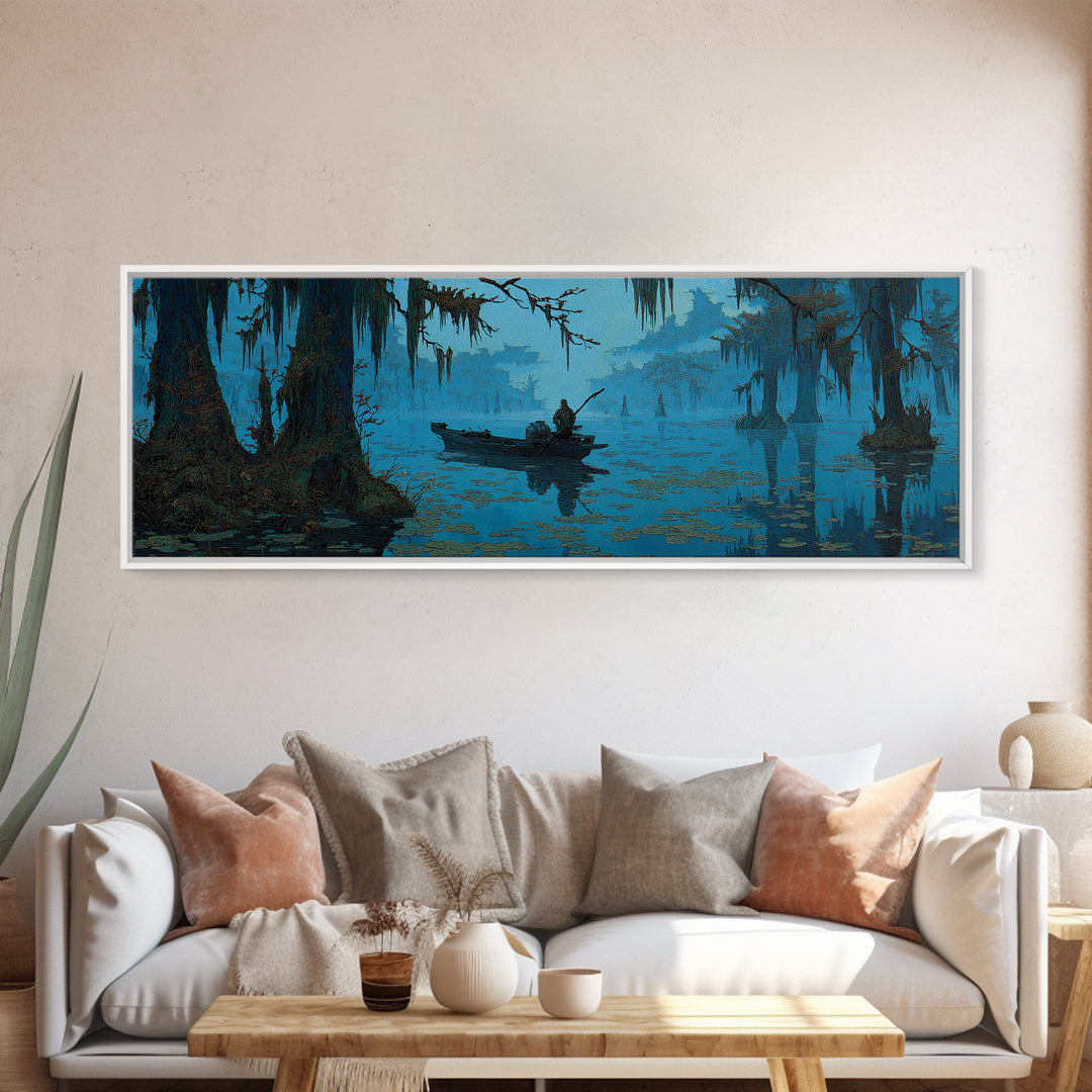The Ferryman Of The Outer Marsh, Ornate Symbolist Art, Extra Wide Wall Art, Cosmic Horror Art, Canvas Print, Halloween Wall Art