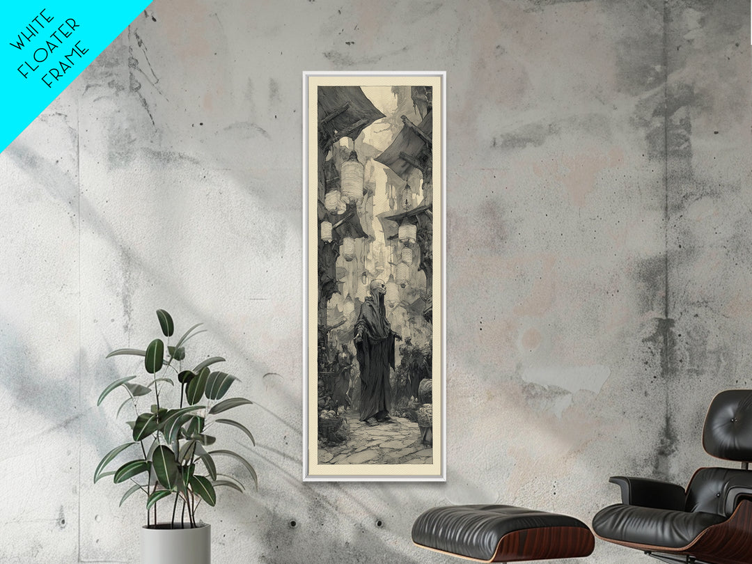 The Lantern Market Beyond The Veil, Expressionist Nightmare Art, Tall Narrow Wall Art, Dark Halloween Decor, Framed Canvas Print