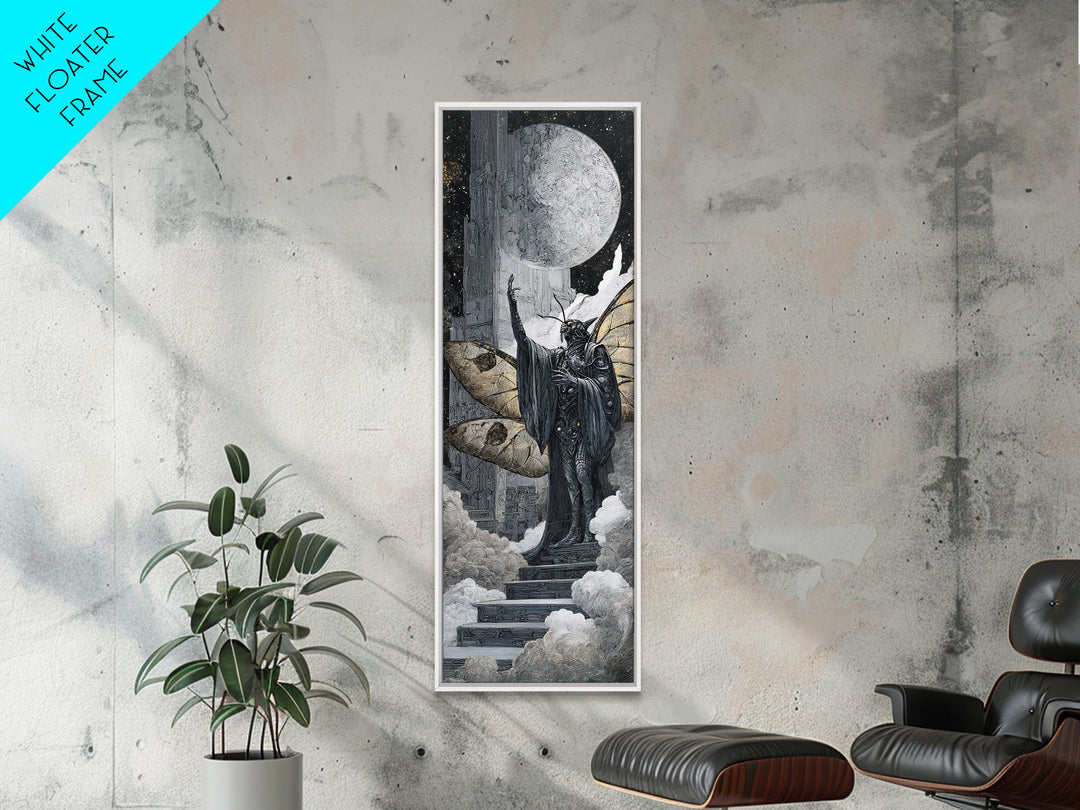 The Moth Prophet Of Kadath, Biomechanical Horror Art, Tall Narrow Wall Art, Cosmic Horror Art, Canvas Print, Halloween Wall Art