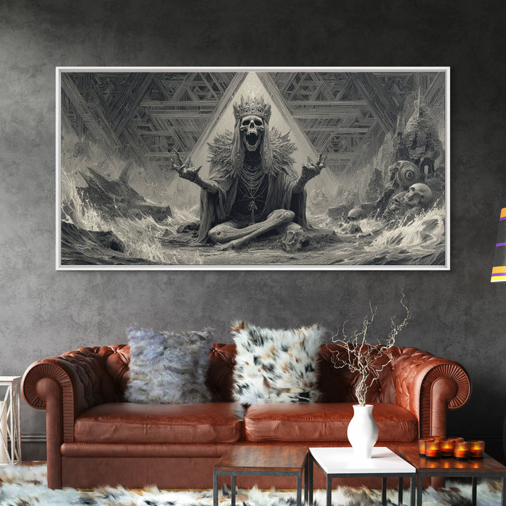 The Salt King Of The Black Shore, Grotesque Carnival Art, Wide Panoramic Art, Dark Halloween Decor, Framed Canvas Print, Horror Wall Art