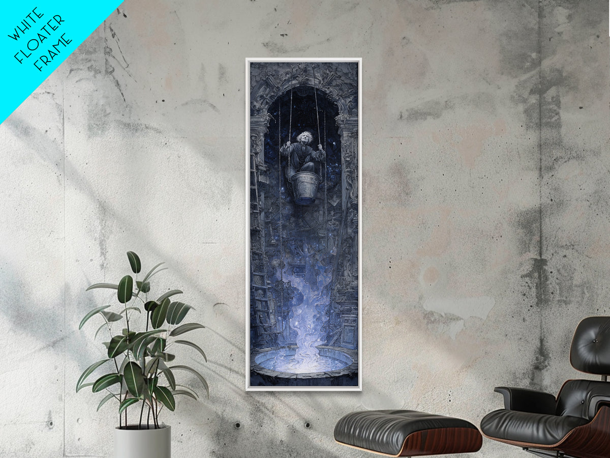 The Dreamwell Beneath Miskatonic, Ornate Symbolist Art, Tall Narrow Wall Art, Dark Halloween Decor, Framed Canvas Print