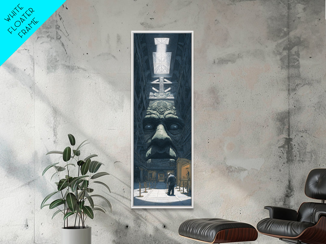 The Custodian Of The Whispering Idol, Gothic Engraving Art, Tall Narrow Wall Art, Eldritch Wall Decor, Framed Canvas Print