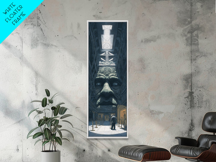 The Custodian Of The Whispering Idol, Gothic Engraving Art, Tall Narrow Wall Art, Eldritch Wall Decor, Framed Canvas Print