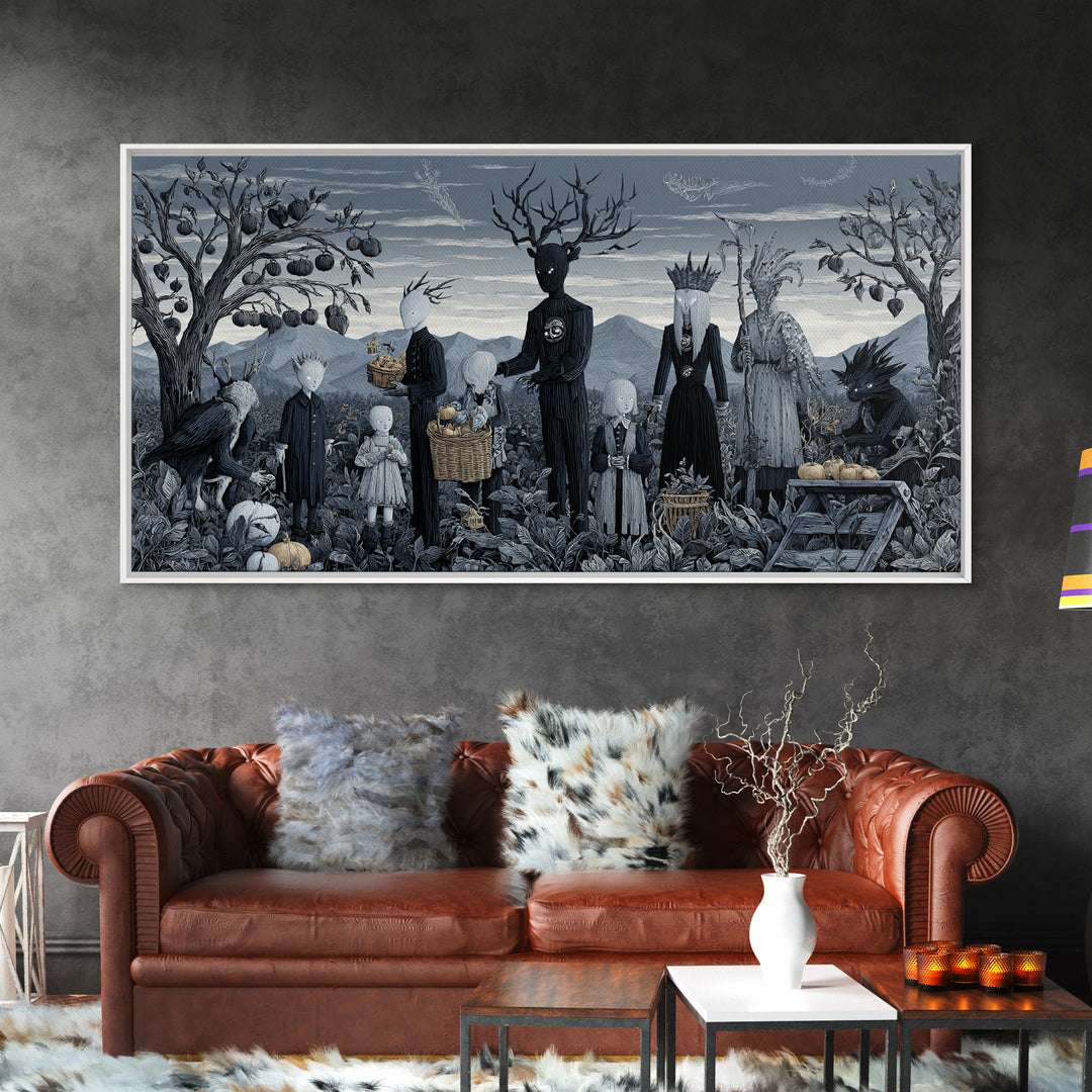 The Children Of The Star Orchard, Symbolist Dream Art, Wide Panoramic Art, Macabre Wall Art, Canvas Print, Halloween Wall Art