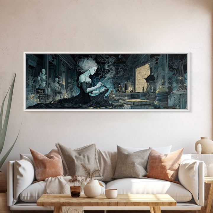The Seamstress Of Living Nebulae, Expressionist Nightmare Art, Extra Wide Wall Art, Eldritch Wall Decor, Framed Canvas Print