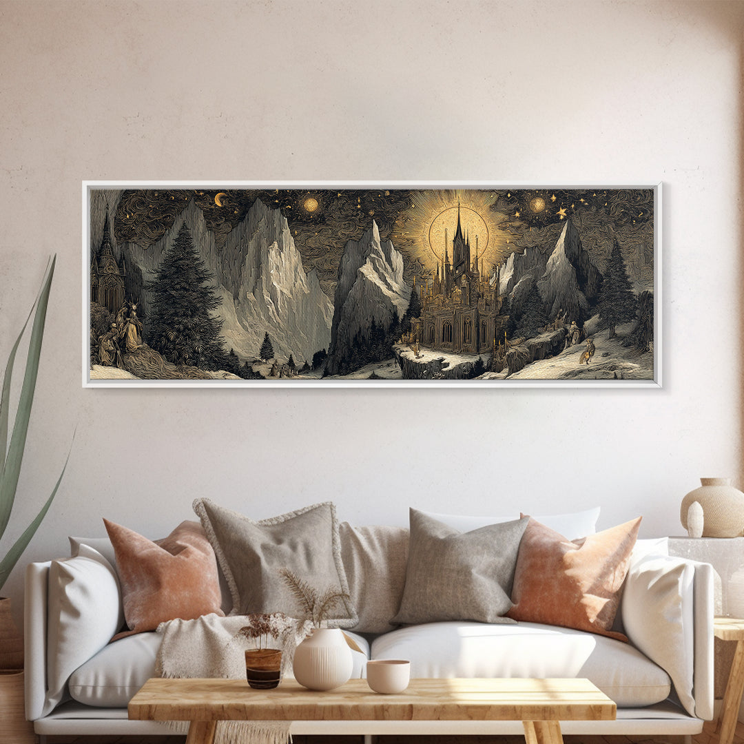 The Candelit Ark Of Forgotten Stars, Gothic Storybook Art, Extra Wide Wall Art, Macabre Wall Art, Canvas Print, Halloween Wall Art