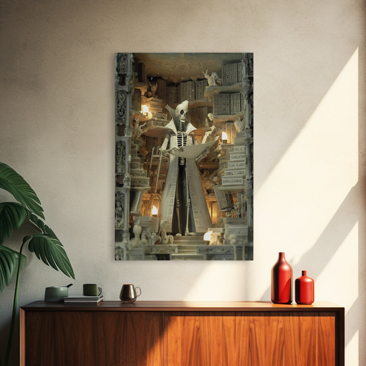 The Archivist Of Dreaming Bones, Stained Glass Gothic Art, Vertical Wall Art, Lovecraftian Horror Art, Framed Canvas Print