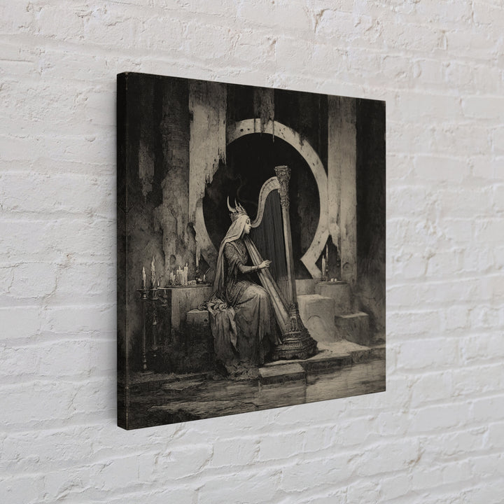 The Harpist Of Abyssal Sleep, Symbolist Dream Art, Square Wall Art, Dark Halloween Decor, Framed Canvas Print, Halloween Wall Art
