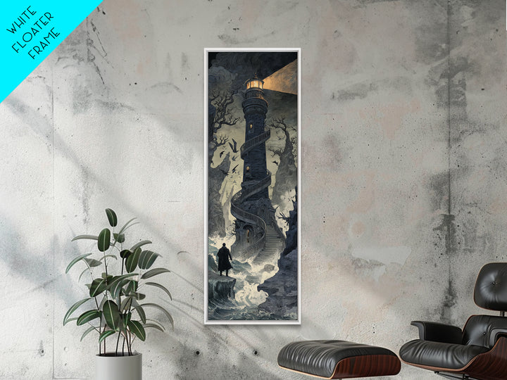 The Last Lighthouse Of Y’Ha-Nthlei, Symbolist Gothic Landscape, Tall Narrow Wall Art, Cosmic Horror Art, Canvas Print, Halloween Wall Art