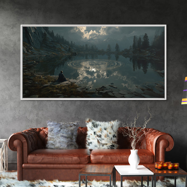 The Mirror Lake Of Lost Constellations, Grotesque Carnival Art, Wide Panoramic Art, Cosmic Horror Art, Canvas Print, Halloween Wall Art