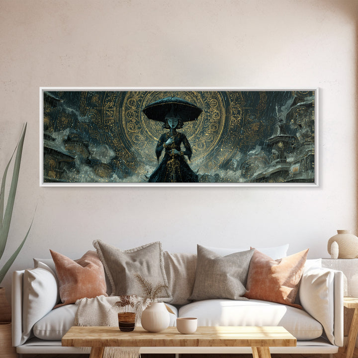 The Umbrella Of The Outer Rain, Ornate Symbolist Art, Extra Wide Wall Art, Eldritch Wall Decor, Framed Canvas Print
