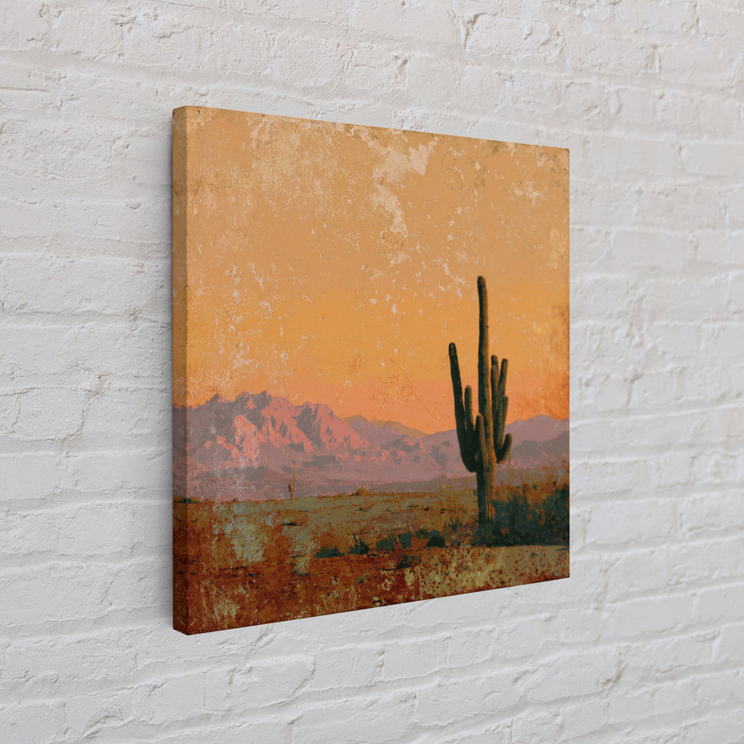 Saguaro Cactus under Orange Sunset Sky Framed Canvas Print, Desert Art, Textured Painting, Southwestern Decor, Fine Art, Desert, DES-1x1-1