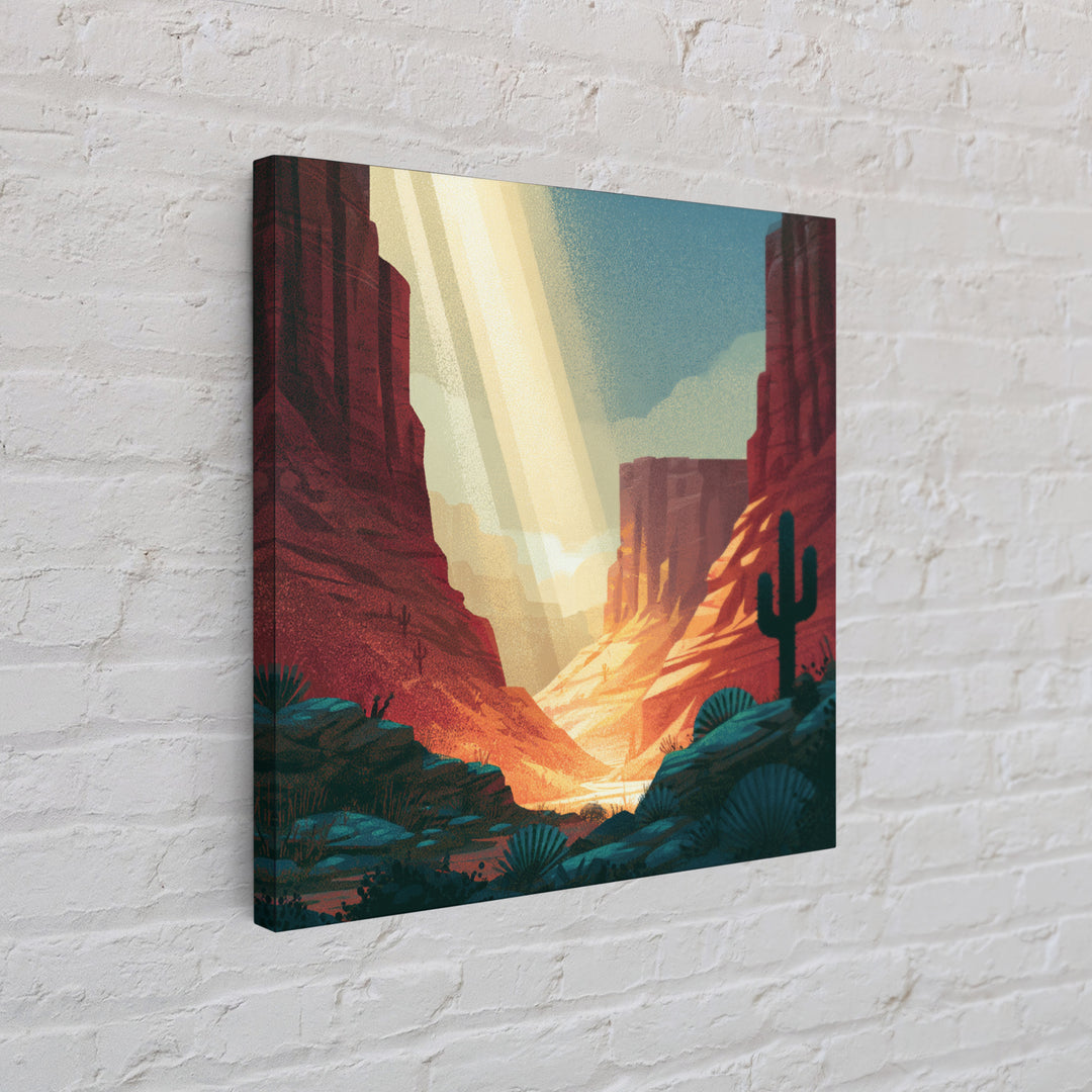 Sandstone Canyon with Dramatic Light Beam Framed Canvas Print, Desert Art, Abstract Wall Art, Southwestern Decor, DES-1x1-16