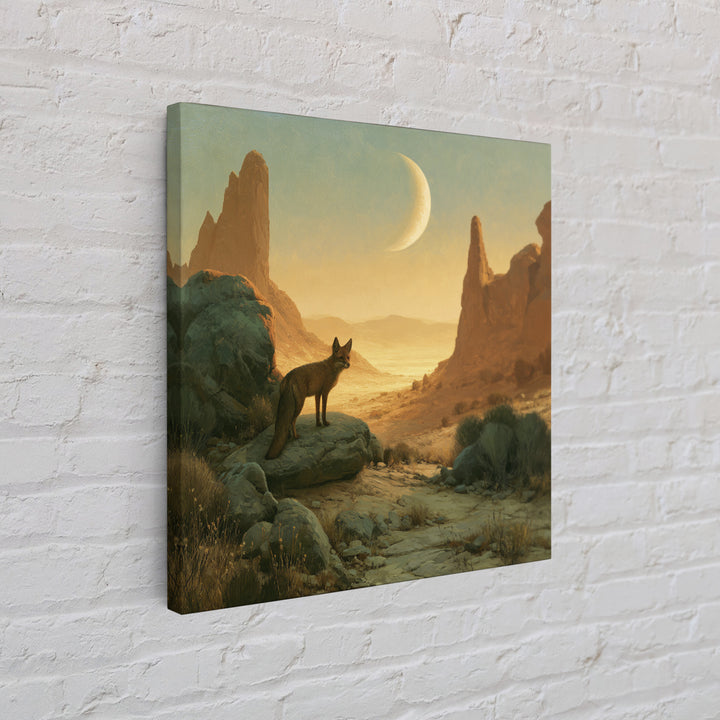 Desert Fox Beneath a Crescent Moon Canvas Print, Desert Art, Luxury Decor, Southwestern Decor, Fine Art, Desert, DES-1x1-17