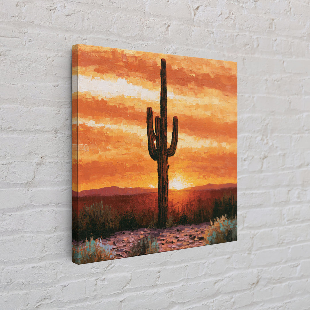 Saguaro Cactus under Orange Sunset Sky Canvas Print, Desert Art, Wall Decor, Southwestern Decor, Desert, Living Room Decor, DES-1x1-25