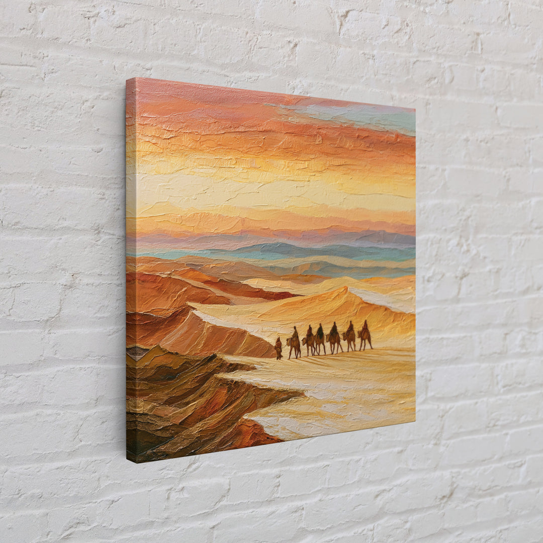 Camel Caravan Crossing Golden Dunes Canvas Print, Desert Art, Western Decor, Southwestern Decor, Fine Art, Desert, Modern Decor, DES-1x1-31