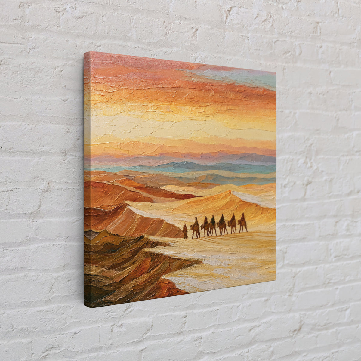 Camel Caravan Crossing Golden Dunes Canvas Print, Desert Art, Western Decor, Southwestern Decor, Fine Art, Desert, Modern Decor, DES-1x1-31