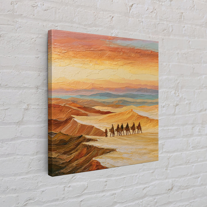 Camel Caravan Crossing Golden Dunes Canvas Print, Desert Art, Western Decor, Southwestern Decor, Fine Art, Desert, Modern Decor, DES-1x1-31