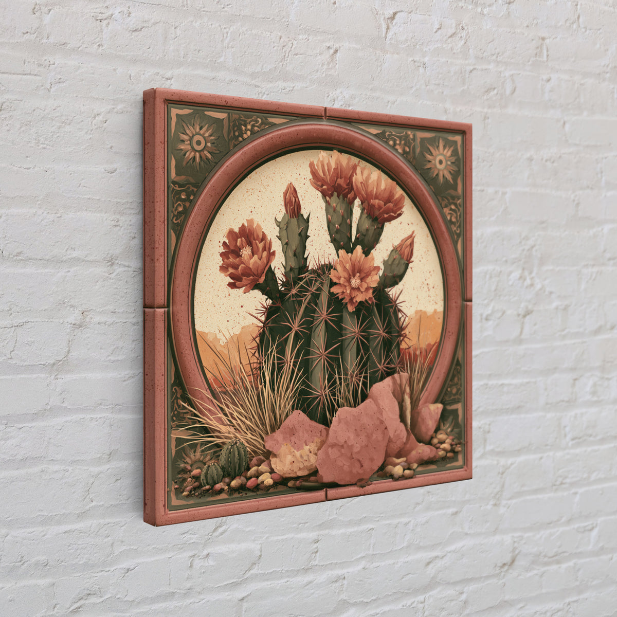 Cactus Botanical Plate Framed Canvas Print, Desert Art, Gallery Decor, Southwestern Decor, Fine Art, Desert, Home Decor, DES-1x1-32