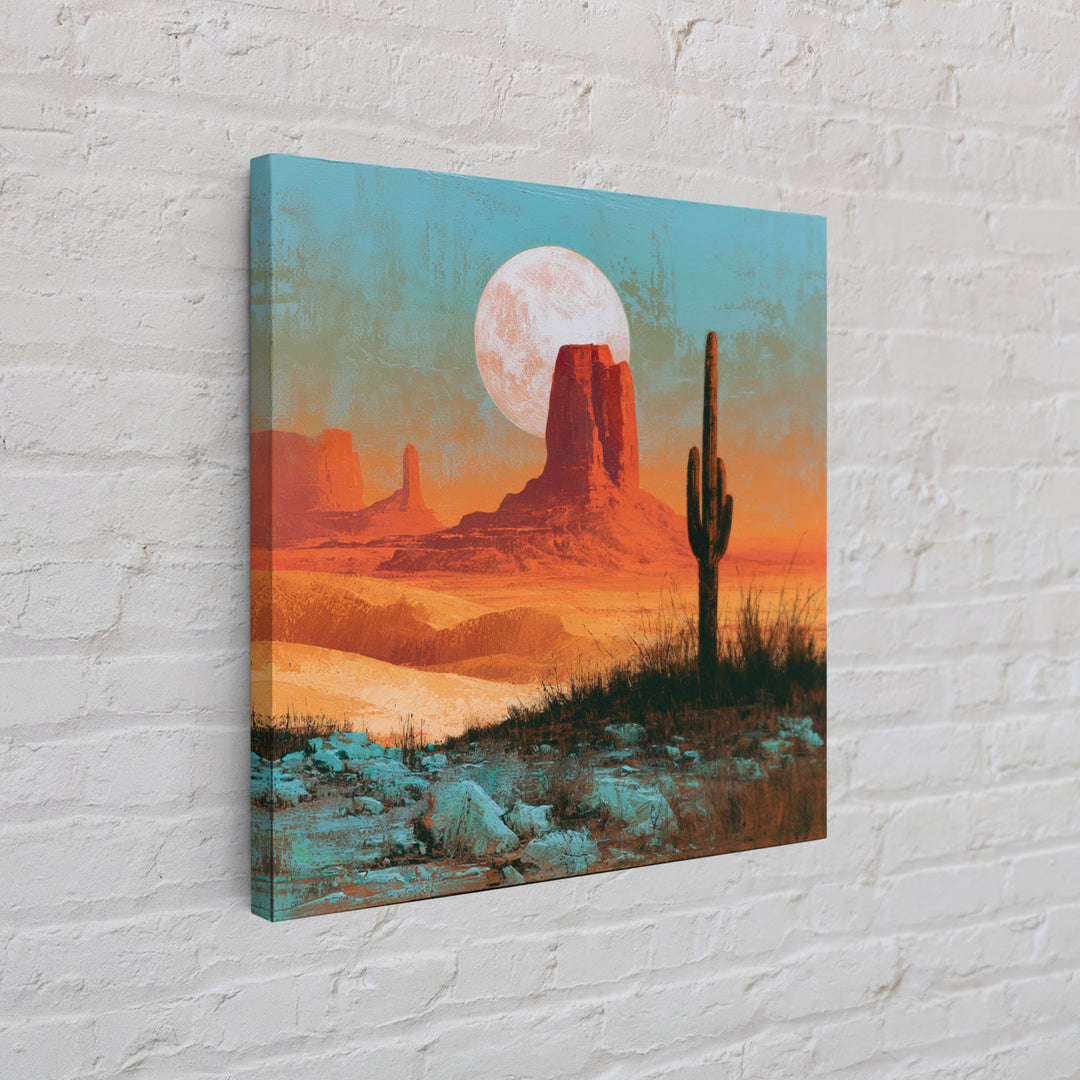 Desert Moon over Rolling Sand Framed Canvas Print, Desert Art, Fine Art Print, Southwestern Decor, Watercolor Art, Desert, DES-1x1-34