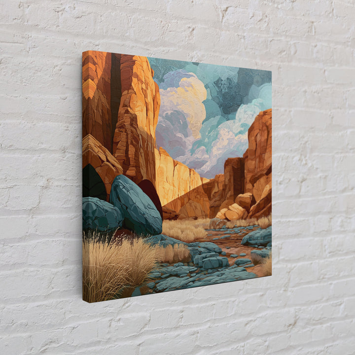Sandstone Canyon with Dramatic Light Beam Framed Canvas Print, Desert Art, Textured Painting, Southwestern Decor, Desert, DES-1x1-40