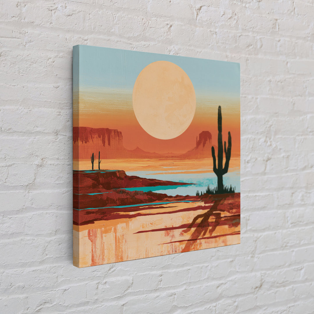 Minimal Beige Sun Framed Canvas Print, Desert Art, Gallery Decor, Southwestern Decor, Oil Painting, Desert, Home Decor, DES-1x1-46