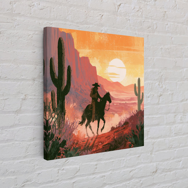 Dusty Horseback Rider at Sunset Framed Canvas Print, Desert Art, Modern Wall Art, Southwestern Decor, Fine Art, Desert, DES-1x1-47