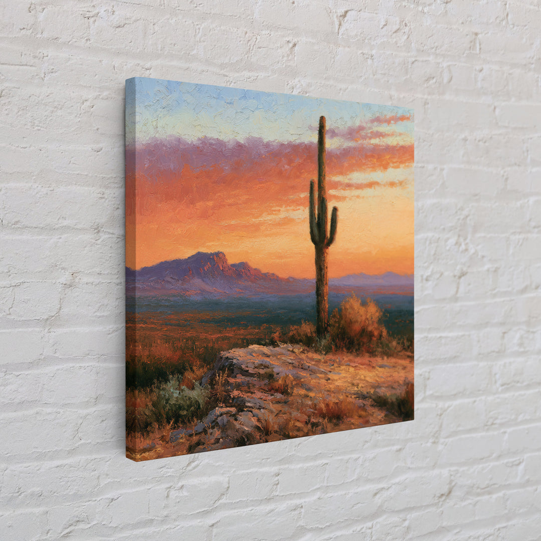 Saguaro Cactus under Orange Sunset Sky Canvas Print, Desert Art, Wall Decor, Southwestern Decor, Desert, Living Room Decor, DES-1x1-49