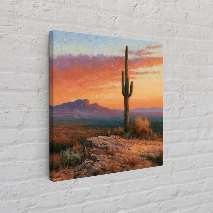 Saguaro Cactus under Orange Sunset Sky Canvas Print, Desert Art, Wall Decor, Southwestern Decor, Desert, Living Room Decor, DES-1x1-49