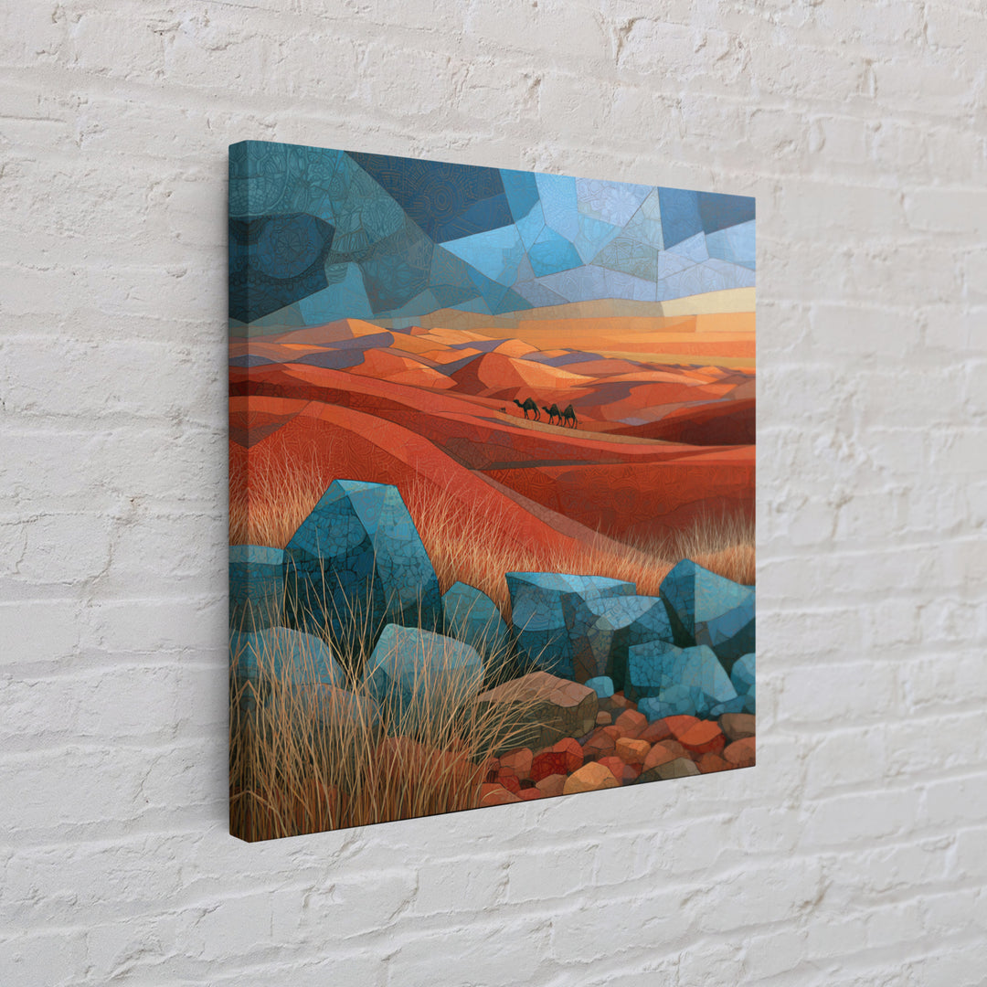 Saharan Dunes with Tiny Caravan Silhouettes Canvas Print, Desert Art, Neutral Decor, Southwestern Decor, Fine Art, Desert, DES-1x1-50