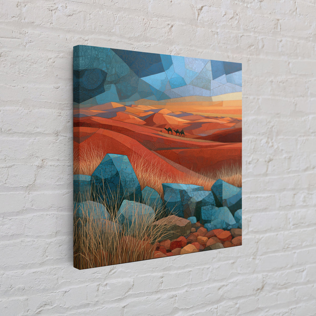 Saharan Dunes with Tiny Caravan Silhouettes Canvas Print, Desert Art, Neutral Decor, Southwestern Decor, Fine Art, Desert, DES-1x1-50