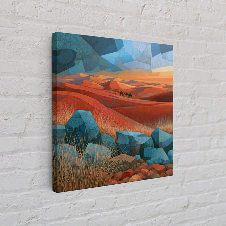 Saharan Dunes with Tiny Caravan Silhouettes Canvas Print, Desert Art, Neutral Decor, Southwestern Decor, Fine Art, Desert, DES-1x1-50