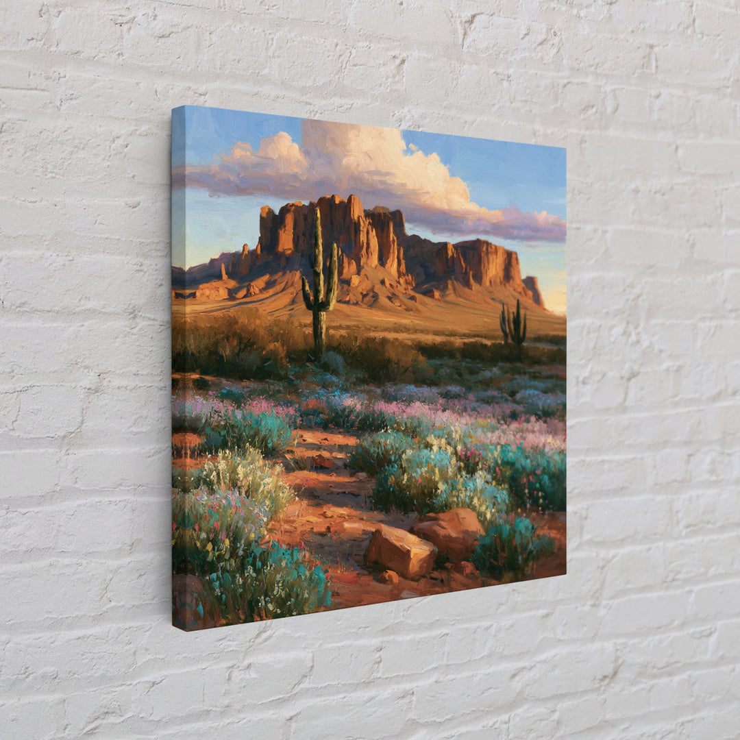 Desert Wildflowers After Spring Rain Framed Canvas Print, Desert Art, Modern Wall Art, Southwestern Decor, Watercolor Art, DES-1x1-52