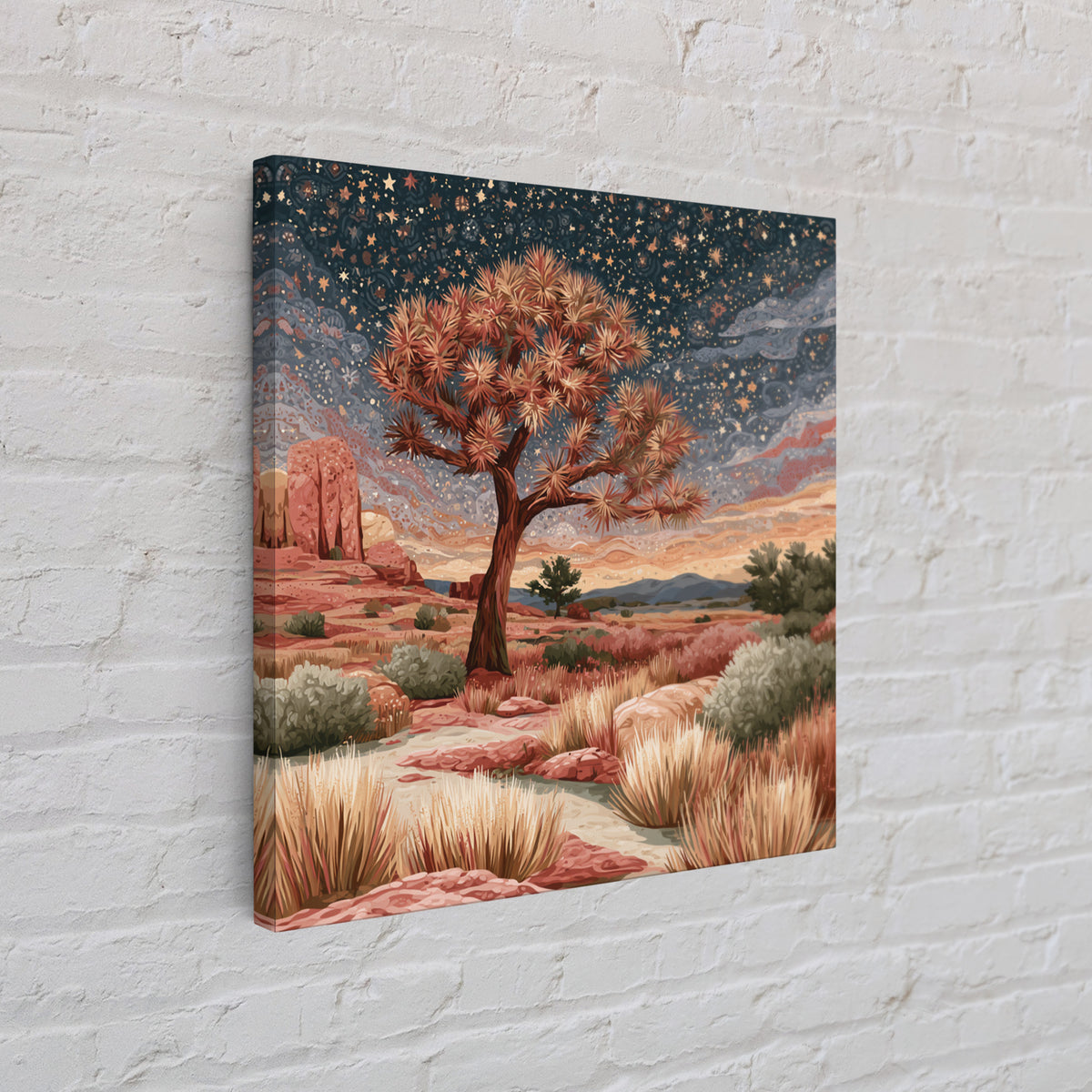 Joshua Tree under Star Filled Night Canvas Print, Desert Art, Modern Decor, Southwestern Decor, Fine Art, Desert, Room Decor, DES-1x1-54