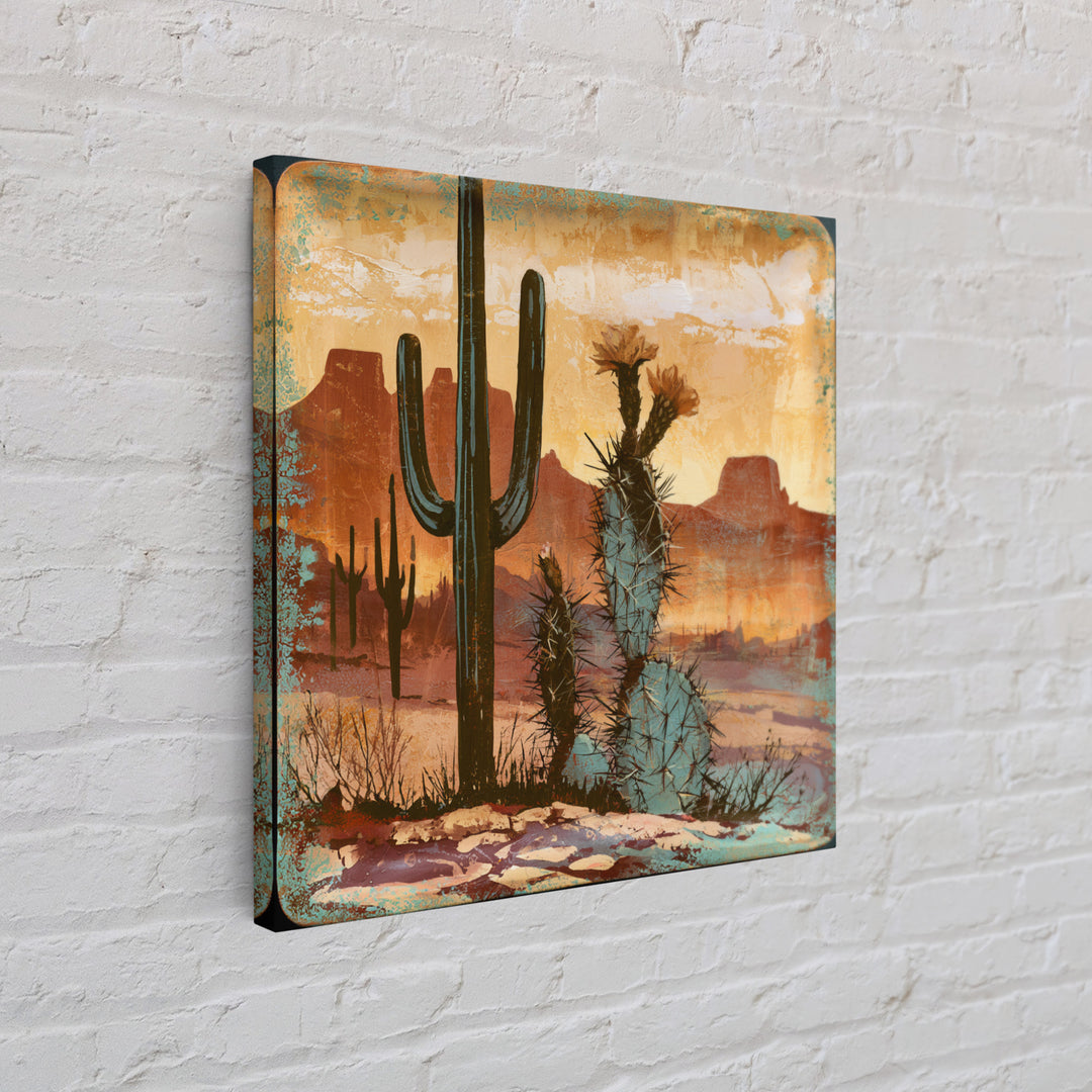 Cactus Botanical Plate Framed Canvas Print, Desert Art, Original Art, Southwestern Decor, Fine Art, Desert, Landscape Wall Art, DES-1x1-56