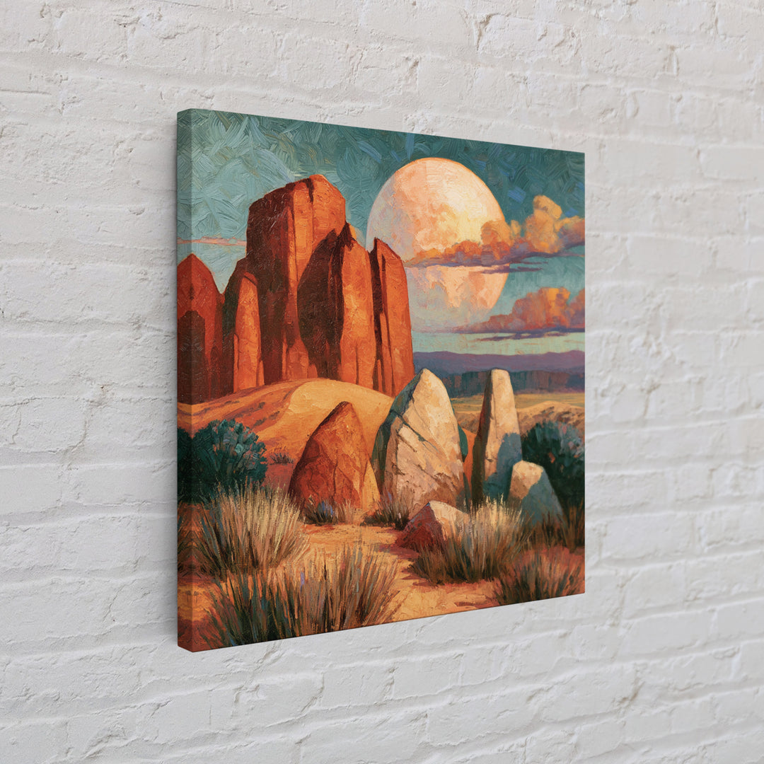 Desert Moon over Rolling Sand Framed Canvas Print, Desert Art, Fine Art Print, Southwestern Decor, Watercolor Art, Desert, DES-1x1-58