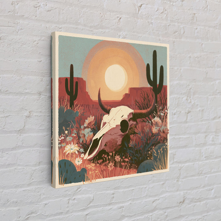 Sun Bleached Skull and Desert Flowers Canvas Print, Desert Art, Western Decor, Southwestern Decor, Desert, Modern Decor, DES-1x1-60