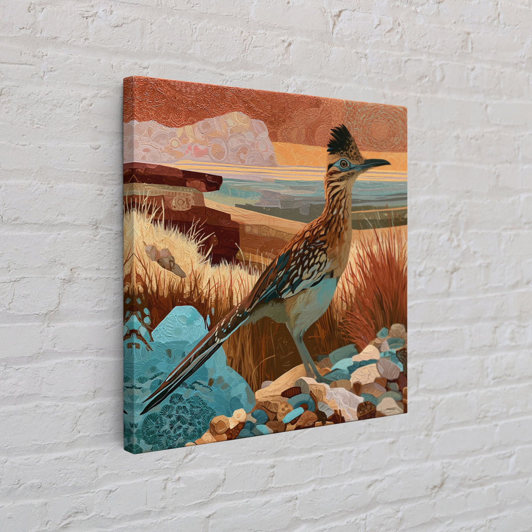 Roadrunner Bird in a Dry Wash Framed Canvas Print, Desert Art, Statement Artwork, Southwestern Decor, Fine Art, Desert, DES-1x1-62