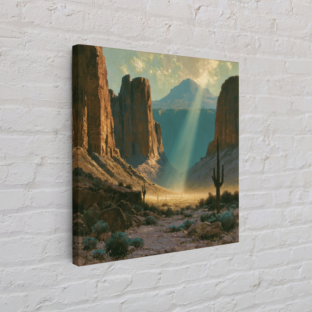 Sandstone Canyon with Dramatic Light Beam Framed Canvas Print, Desert Art, Boho Decor, Southwestern Decor, Fine Art, Desert, DES-1x1-64