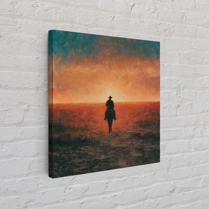 Dusty Horseback Rider at Sunset Framed Canvas Print, Desert Art, Nature Wall Art, Southwestern Decor, Fine Art, Desert, DES-1x1-71